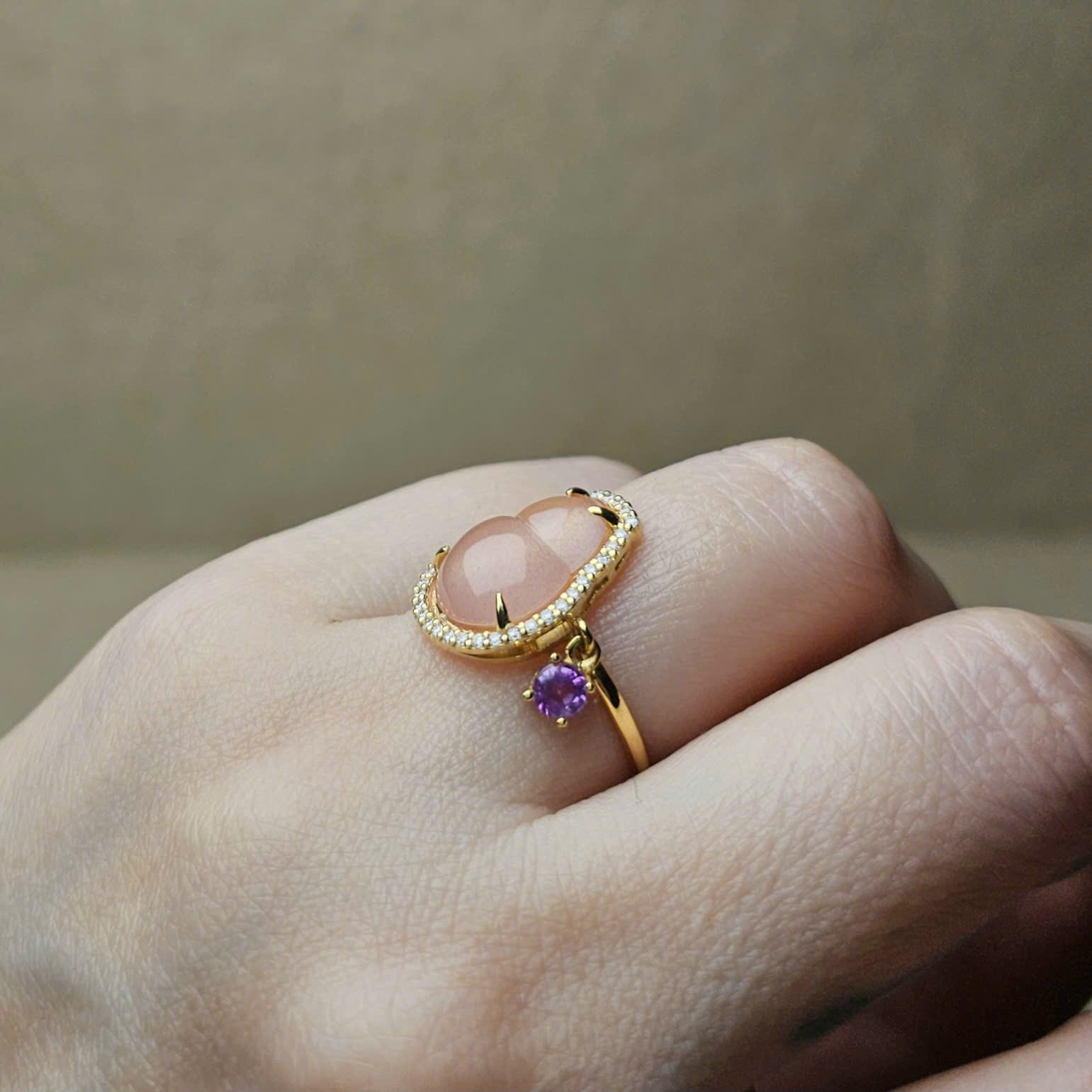 Nhẫn hồ lô hồng băng Nam Hồng Bảo Sơn mix Sapphire tím, vàng 10k - Hình ảnh 2