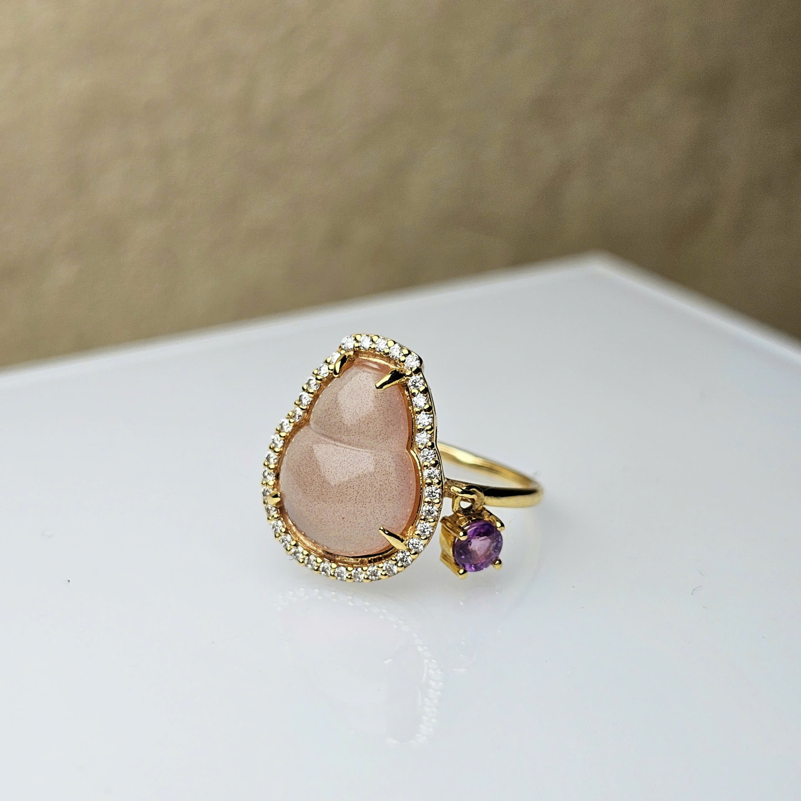 Nhẫn hồ lô hồng băng Nam Hồng Bảo Sơn mix Sapphire tím, vàng 10k