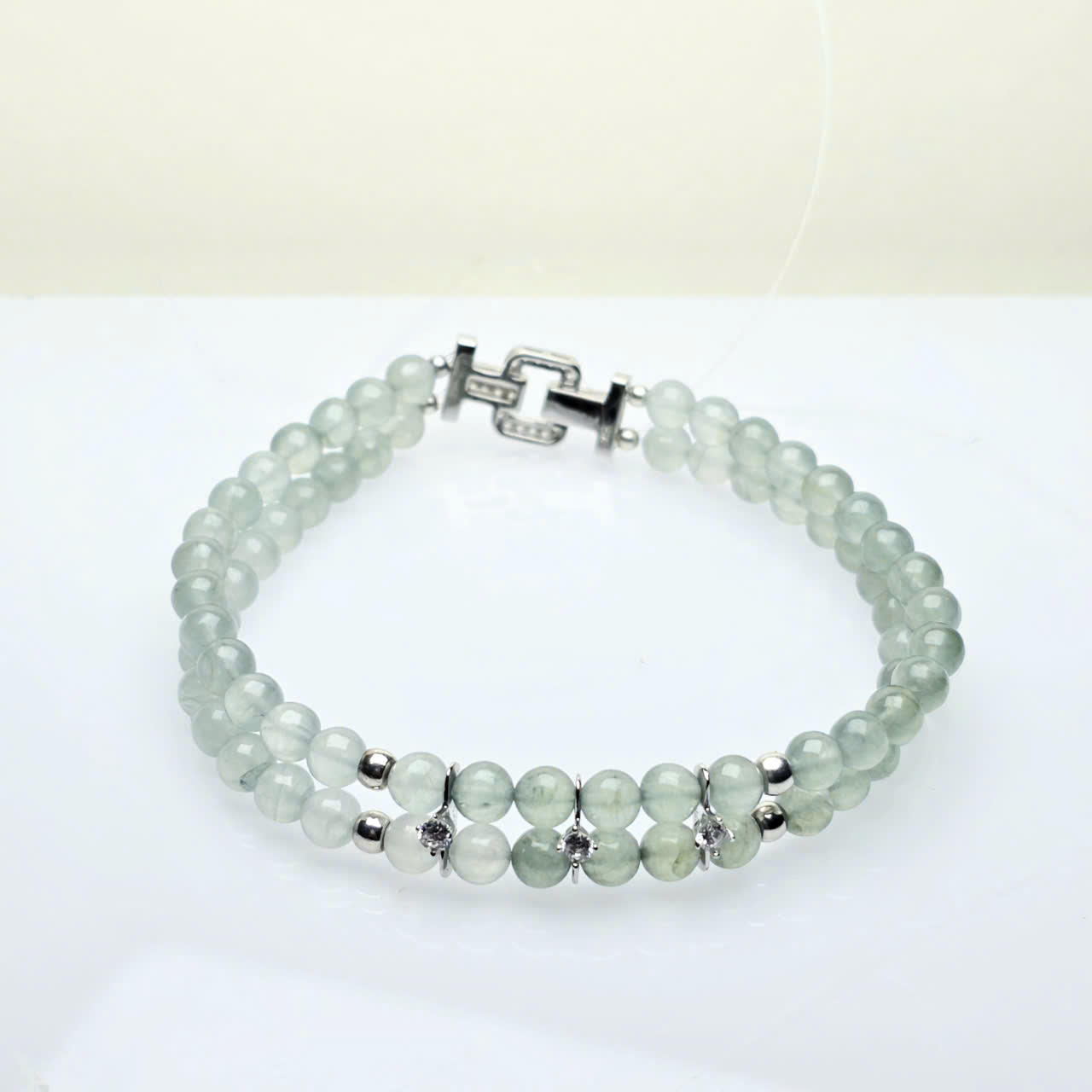 Vòng đôi băng ngọc Jadeite size 4.4ly mix khóa bạc - Hình ảnh 2