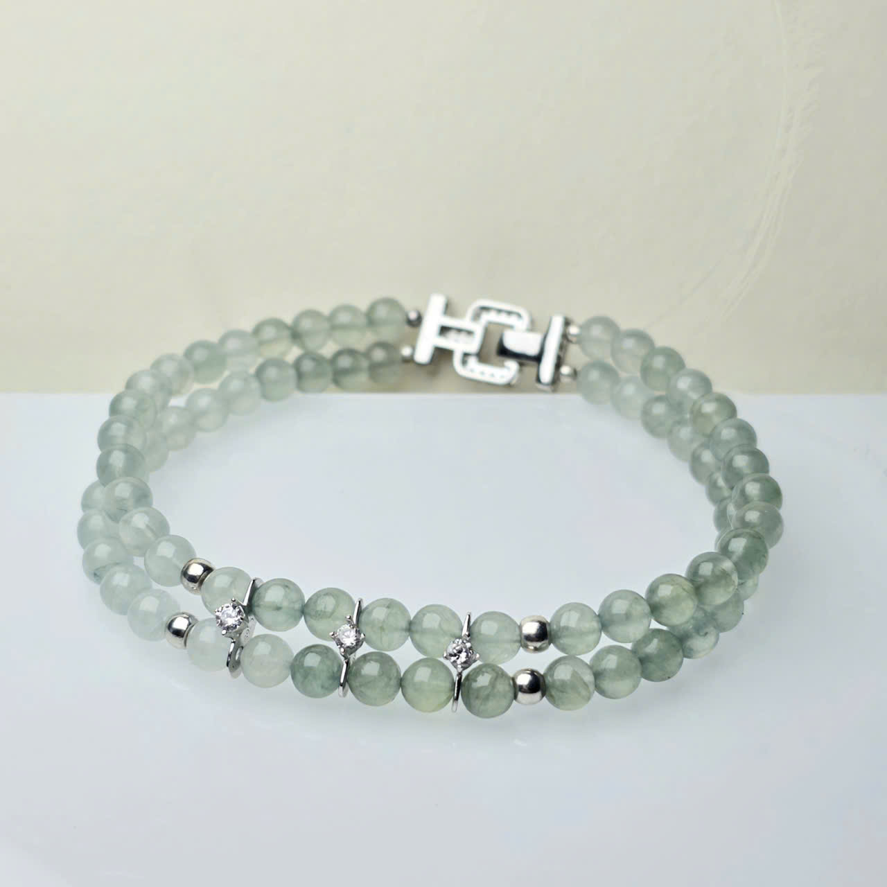 Vòng đôi băng ngọc Jadeite size 4.4ly mix khóa bạc