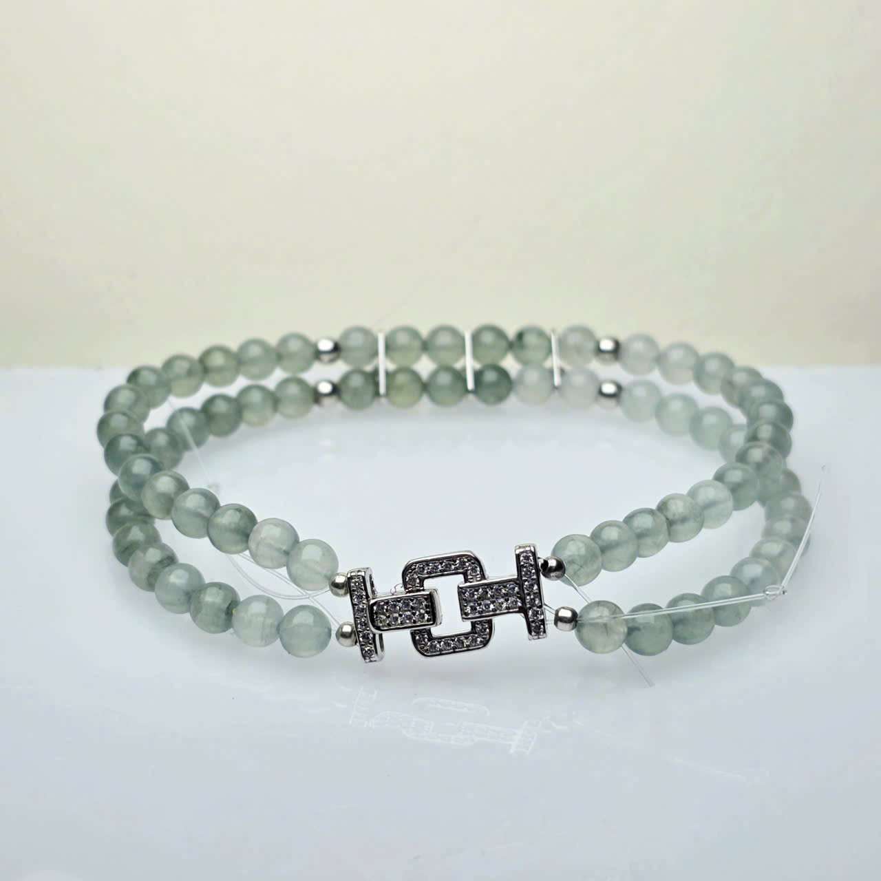 Vòng đôi băng ngọc Jadeite size 4.4ly mix khóa bạc - Hình ảnh 3