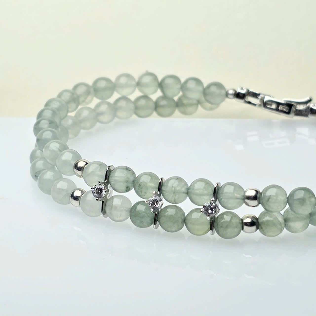 Vòng đôi băng ngọc Jadeite size 4.4ly mix khóa bạc - Hình ảnh 4