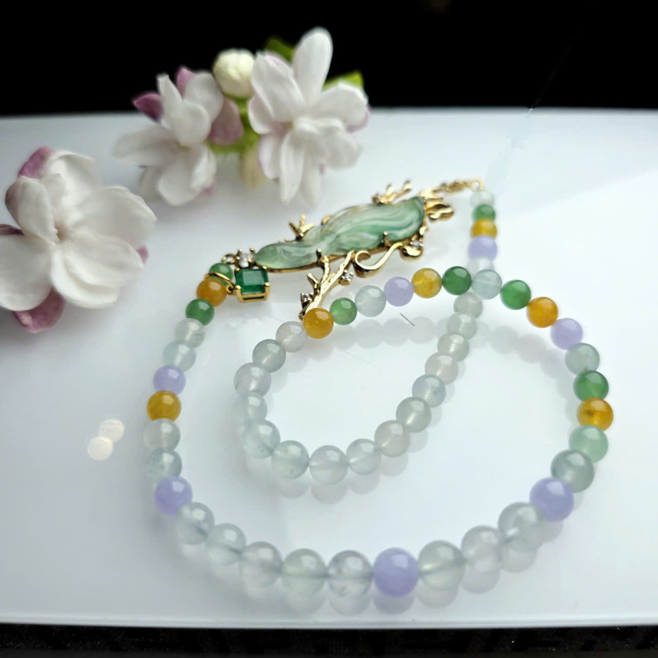 Chuỗi ngọc cuốn 2 size 4.97ly, mặt cá phỉ thúy vàng 10k - Hình ảnh 2